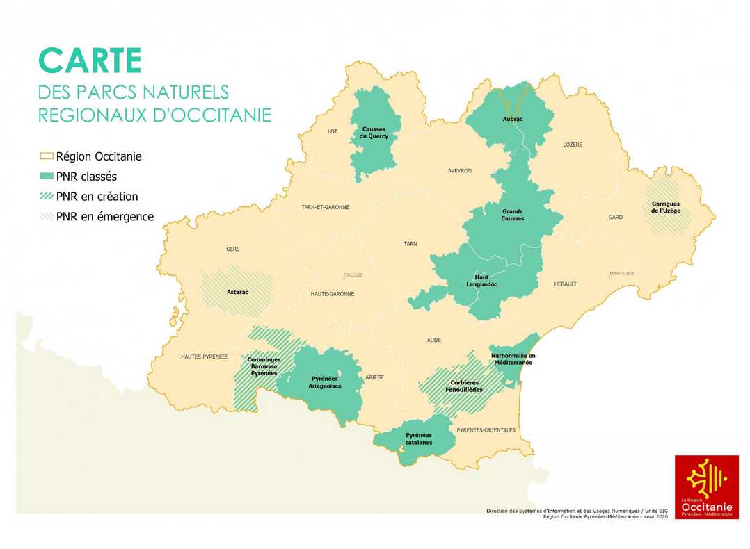 Carte des PNR d'Occitanie