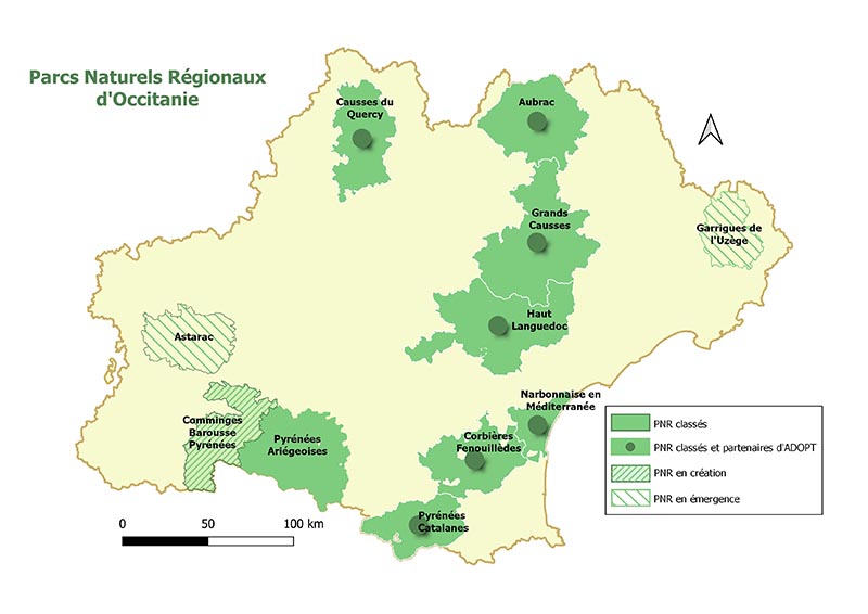 Carte des PNR d'Occitanie
