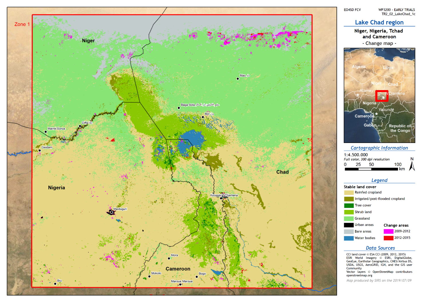 Dynamique de l’évolution de l’occupation des sols autour de lac Tchad à partir des données ESA Land Cover CCI