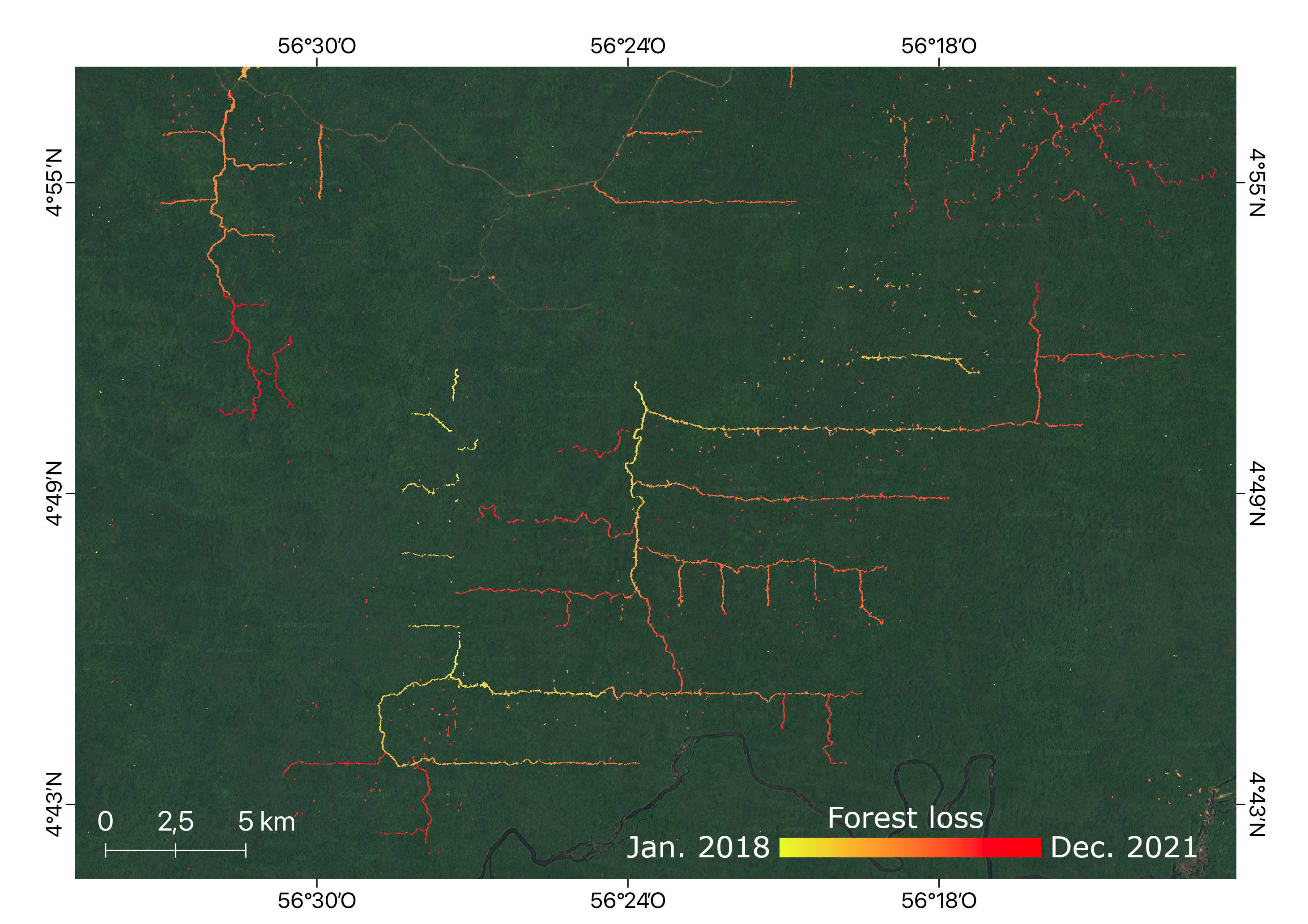 Déforestation Suriname 2018-2021