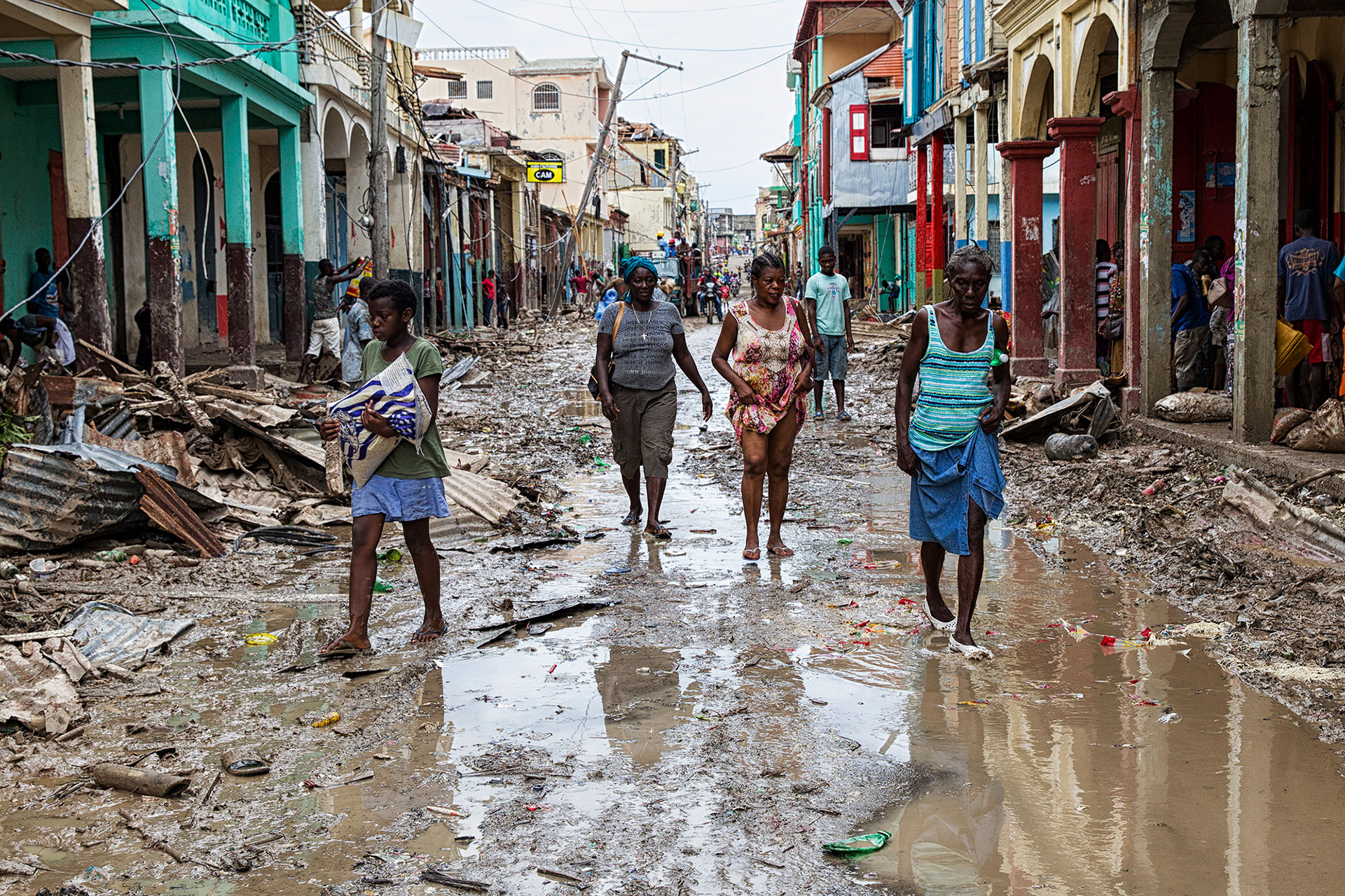 Haiti is regularly hit by cyclones and other heavy rains, as here in October 2016, the area of Les Cayes after Hurricane Matthew.