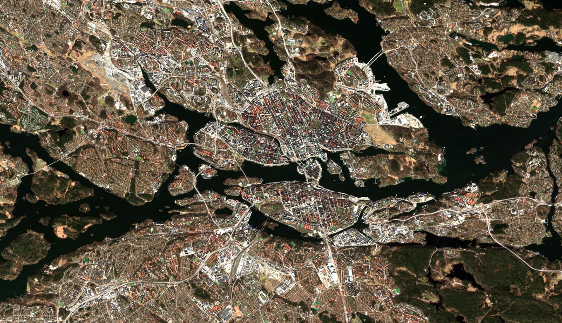 Stockholm, capital of Sweden, seen by the Sentinel-2 satellite. 