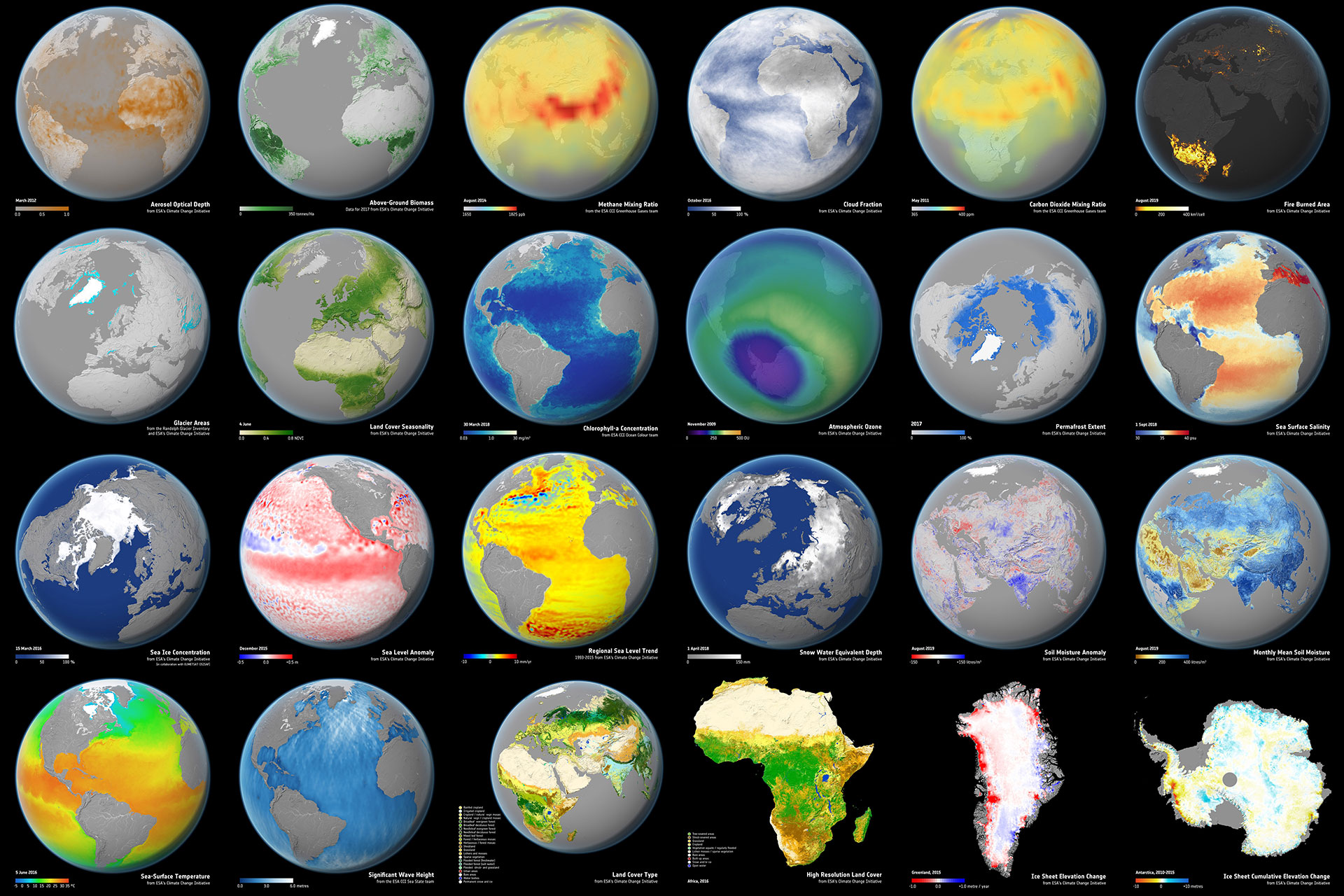 L'initiative sur le changement climatique de l'ESA développe des séquences de données issues de satellites pour 22 des 54 variables climatiques essentielles. 