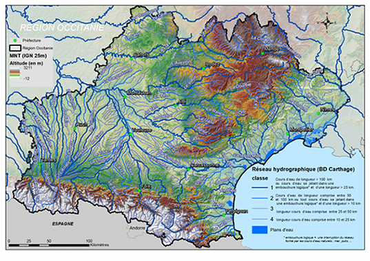 Hydrographic network of Occitania