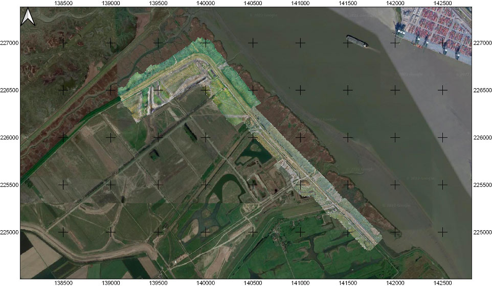 Satellite view and drone orthoimage overlay of the LLHPP site
