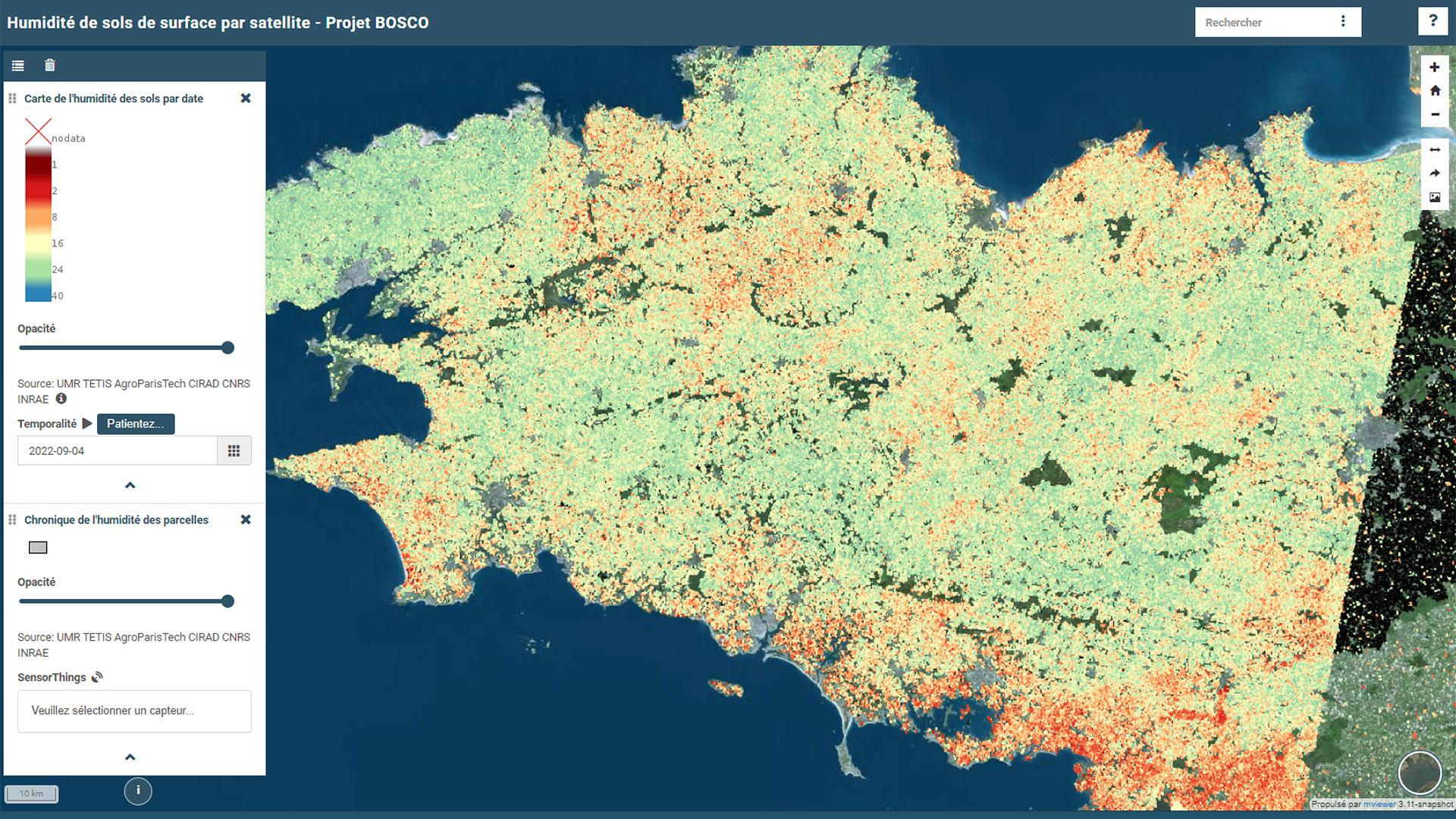 Soil water content in Brittany on September 4, 2022.