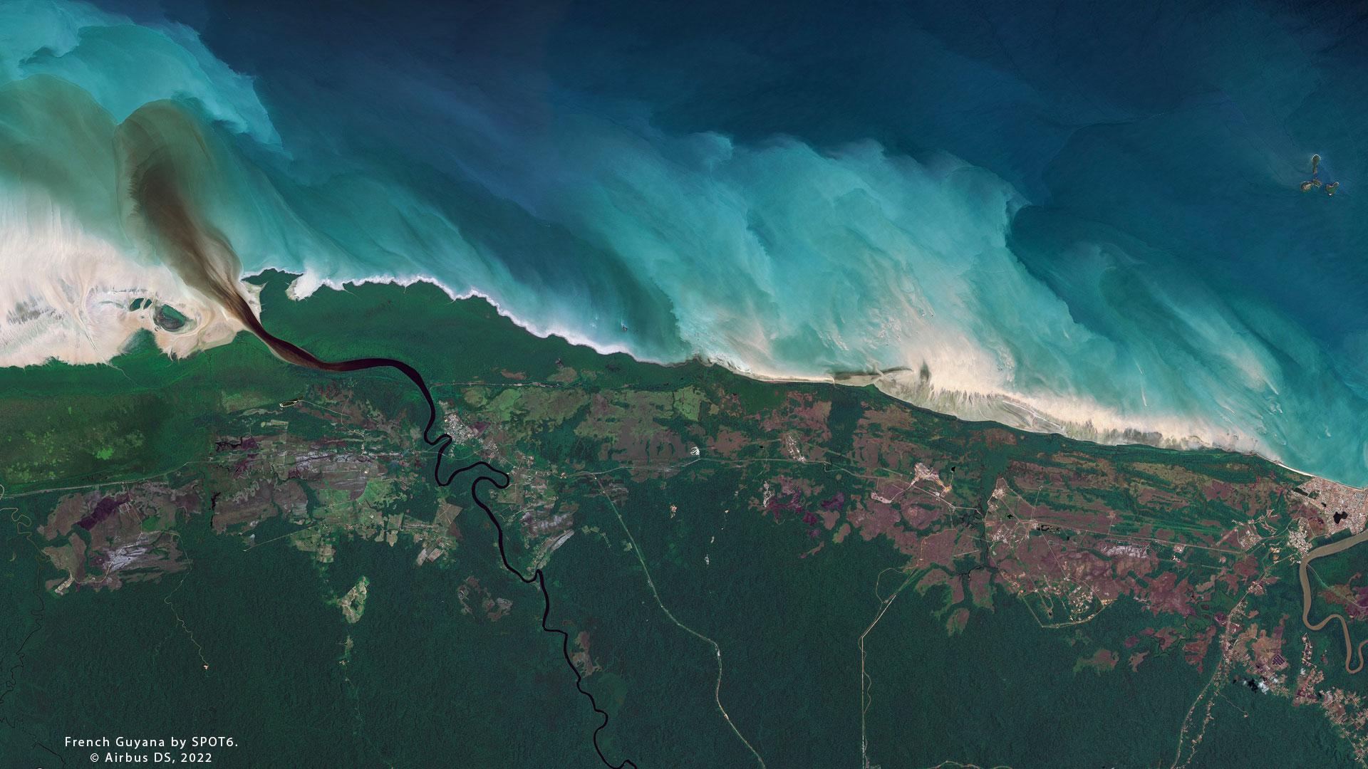 SPOT 6 view of the Guiana Space Centre, from where European rockets carrying their satellites are launched, and which organised the seminar. 