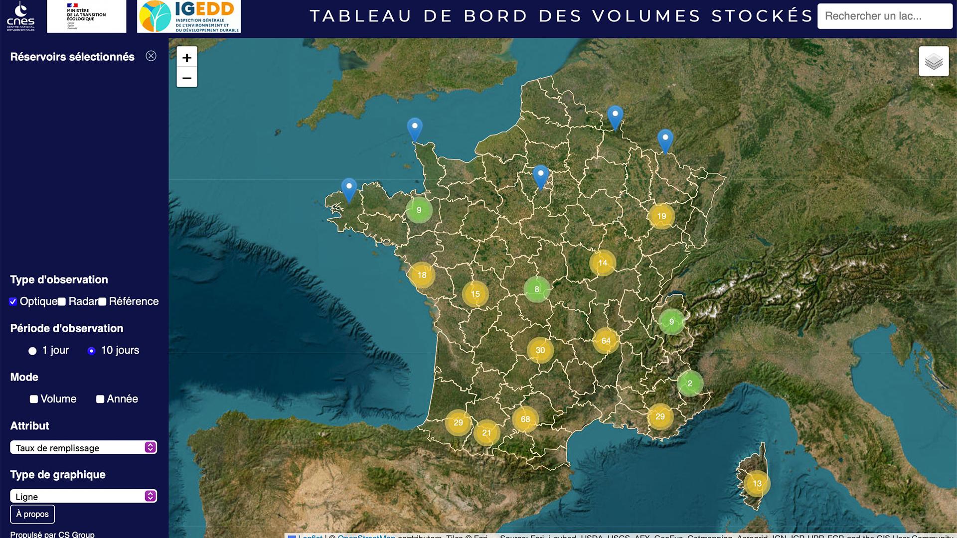 310 retenues d’eau françaises sont déjà quotidiennement suivies par satellite, elles seront 5 000 dès 2024. 