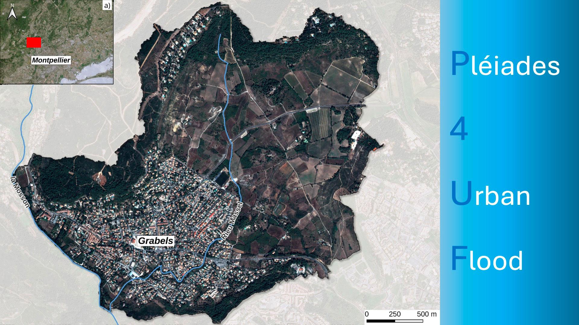 P4UF focuses on the French town of Grabels (approx. 6 km²), which suffered a flash flood from 6 to 7 October 2014 with 280 mm of cumulative rainfall in 12 hours.