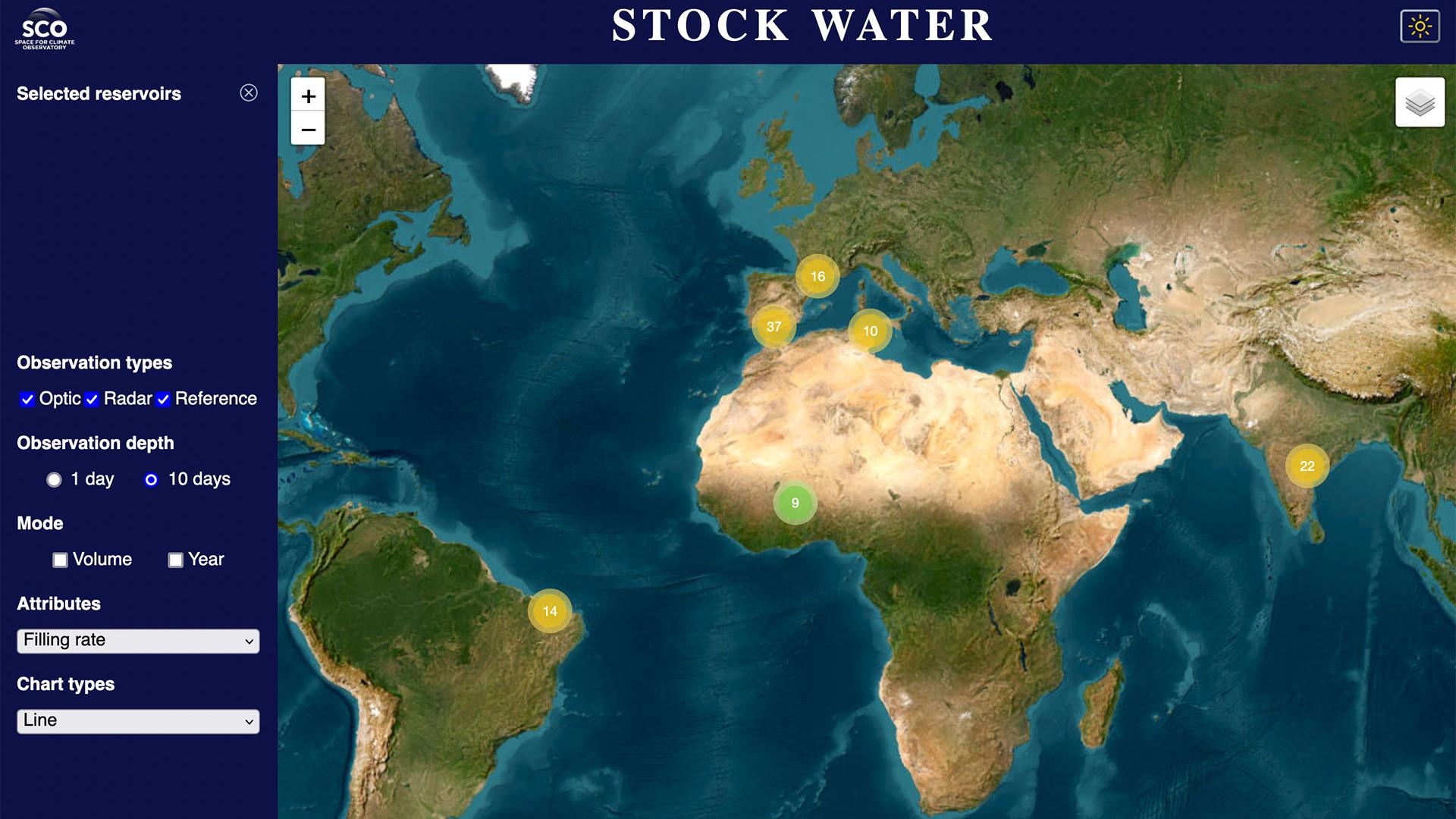 Basé sur de l’imagerie Sentinel, le démonstrateur StockWater a été développé sur 108 barrages au total. 
