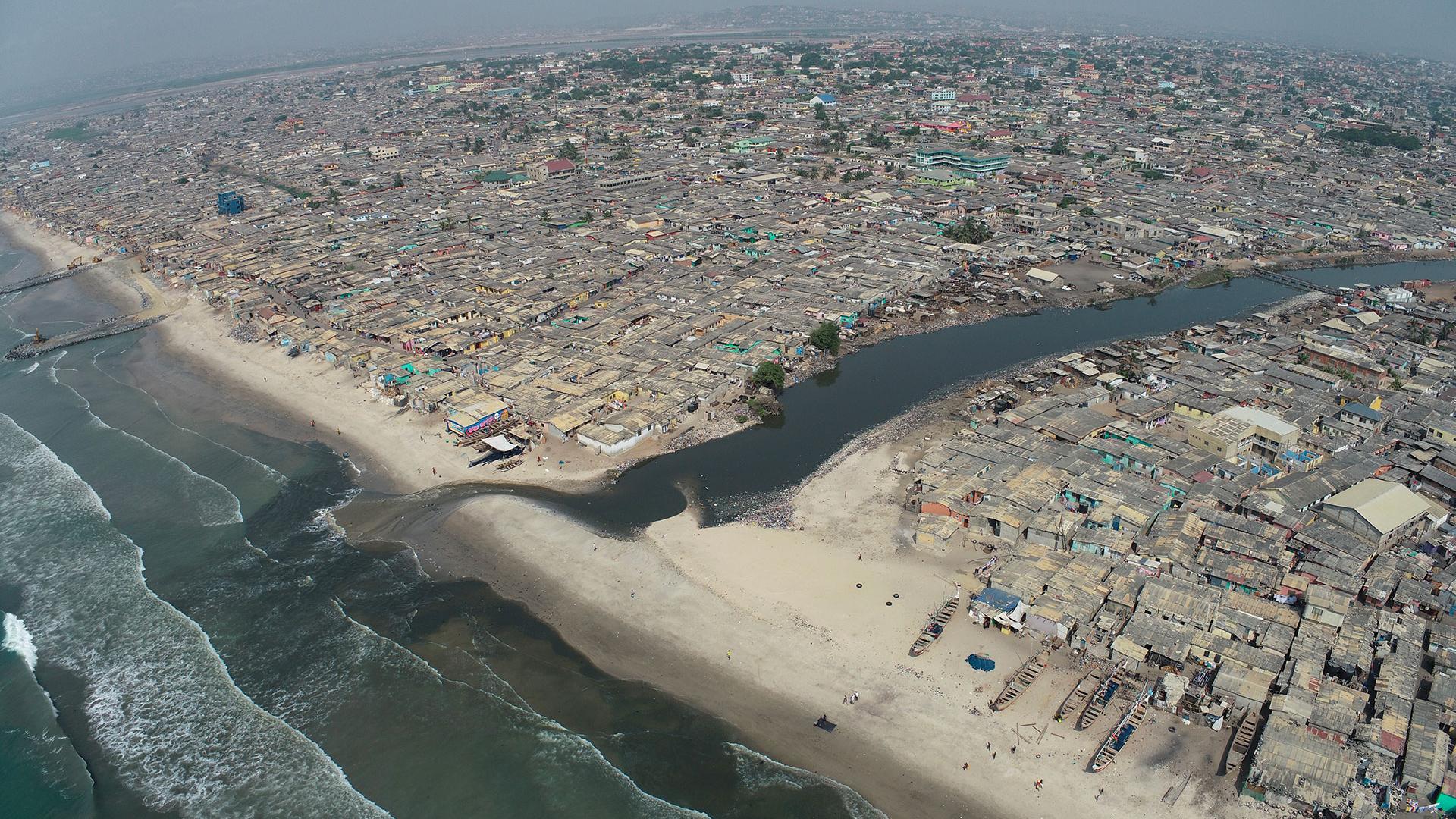 Drone flight over Dansoman and its coastline on January 27, 2025.