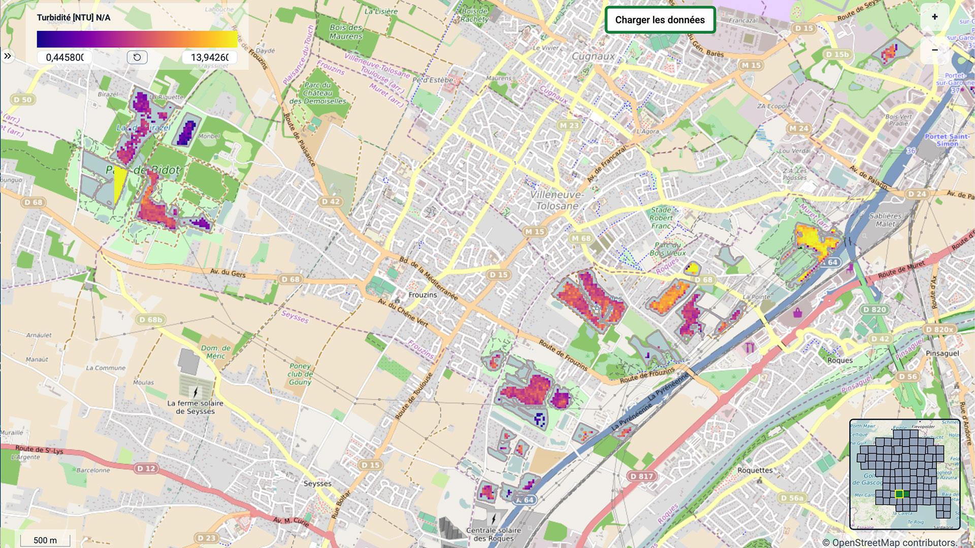 Turbidity index for small water bodies south-west of Toulouse (France).