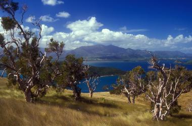 View of Gadgi Bay in New Caledonia, facing recurrent droughts.