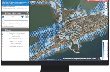 Simulation of the marine flooding hazard  in 2030 in Palavas-les-Flots.