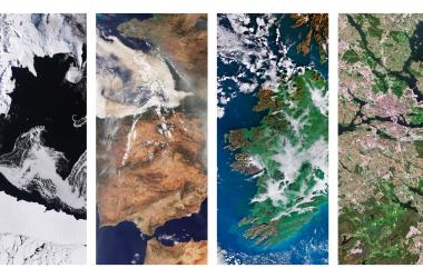 L’observation de la Terre éclaire notre vision de la planète. De gauche à droite : la baie de Terra Nova (Antarctique), les feux d’août 2025 en Espagne et au Portugal, l’Irlande, la ville de Stockholm (Suède). Images des satellites Sentinel-2 et Sentinel-3