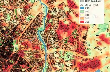 La corrélation entre l'utilisation des sols et la température de surface montre un impact positif et quantitatif de la végétation et des rivières sur  Montpellier.